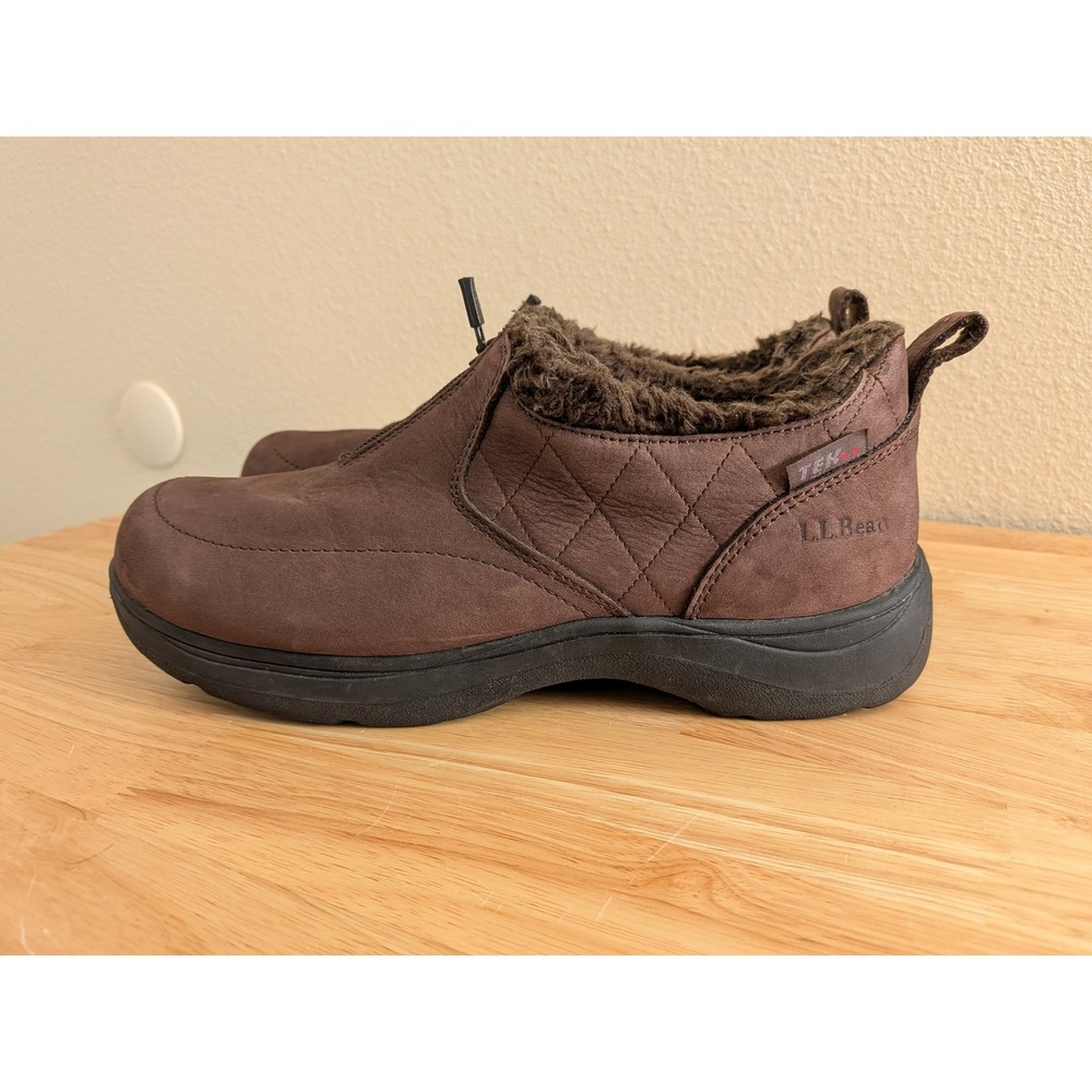 LL Bean Tek 2.5 Waterproof Insulated Brown Leather Front Zip Winter Shoes